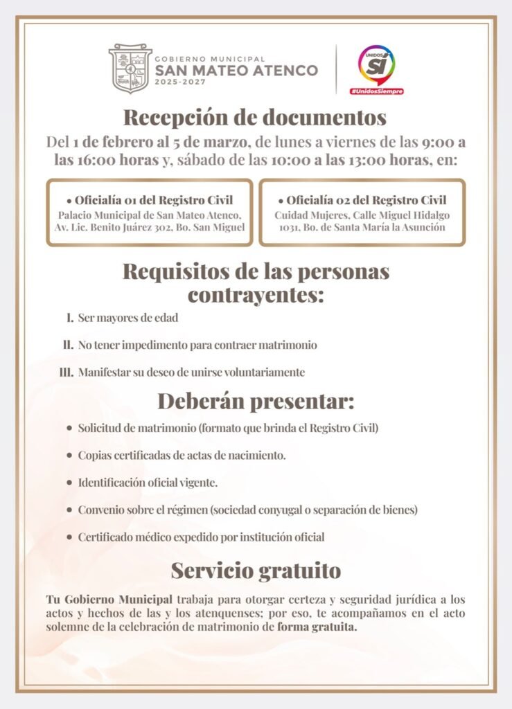 Requisitos para los Matrimonios Colectivos en San Mateo Atenco 2025